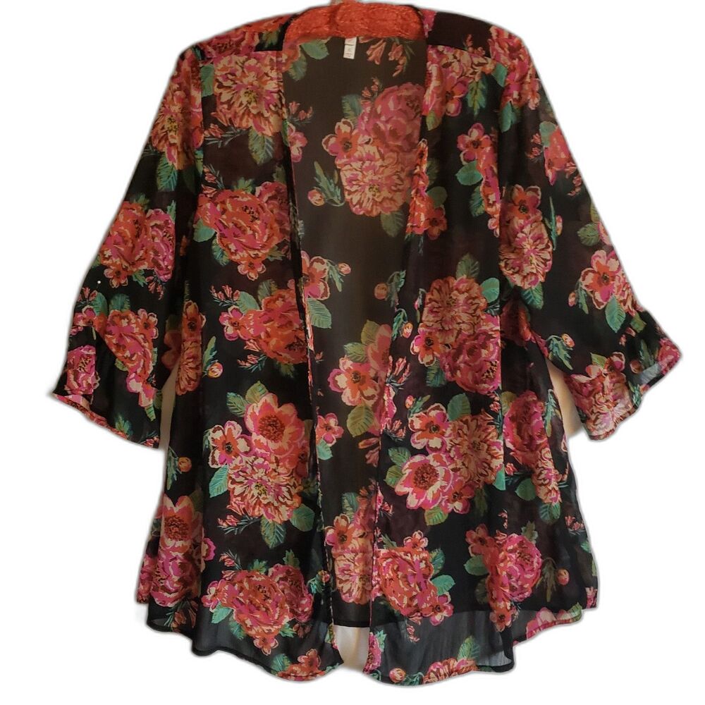 Xhilaration womens sheer cardigan Ruffle 3/4 sleeves Hip length